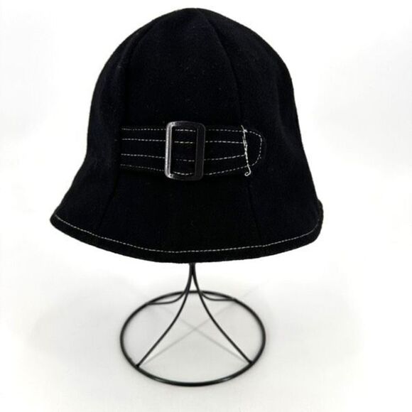Vintage 40s-50s Wool Black winter Fedora Buckle bucket Hat classic classy style - Picture 1 of 7